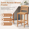 Solid acacia wood bar stool with slatted seat and backrest, designed for outdoor use, supports up to 400 lbs.