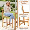 Solid acacia wood bar stool with curved backrest and built-in footrest, ideal for outdoor patios and decks.