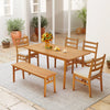 Armless patio chair set of 2 in natural acacia wood with white cushions, perfect for outdoor dining and relaxation.