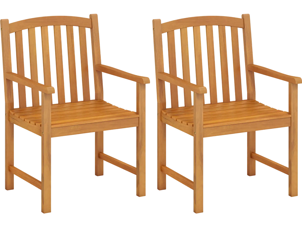 Solid Acacia Wood Patio Chairs Set of 2 with Slatted Seat and Inclined Backrest for Porch