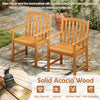 Solid acacia wood patio chair featuring a wide slatted seat and sturdy armrests, ideal for personalized outdoor comfort.