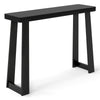 Black solid rubber wood console table with a 43" x 12" thick tabletop, perfect for entryways and hallways.