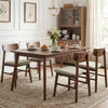 Set of 4 walnut dining chairs with curved backrest, breathable linen upholstery, and solid rubberwood frame for.