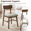 Solid rubber wood dining chair with curved backrest and breathable linen upholstery for ergonomic support and comfort.