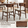 Set of two Solid Rubberwood Dining Chairs with curved backrest, walnut finish, and breathable linen upholstery for.
