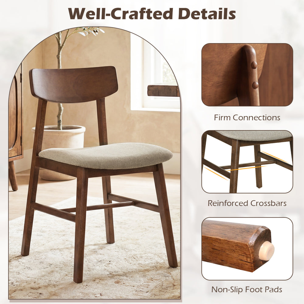 Solid rubber wood dining chair with curved backrest, walnut finish, and breathable linen upholstery for comfortable.