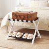 Solid Rubberwood Folding Luggage Rack with Nylon Shelves-White - Gallery View 1 of 8