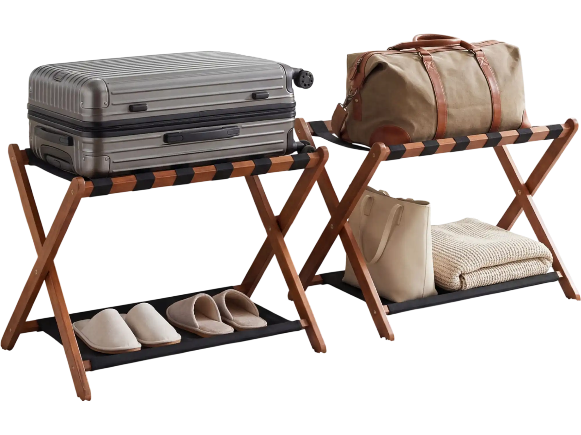 Costway Solid Rubberwood Folding Luggage Rack Set of 2 Brown 27840058 New