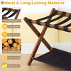 Solid rubberwood folding luggage rack set of 2 with nylon shelves, featuring a compact design for easy storage.