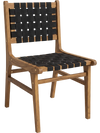 Solid Teak Hand-Woven Strap Outdoor Dining Chair with Flex Support for Deck Garden