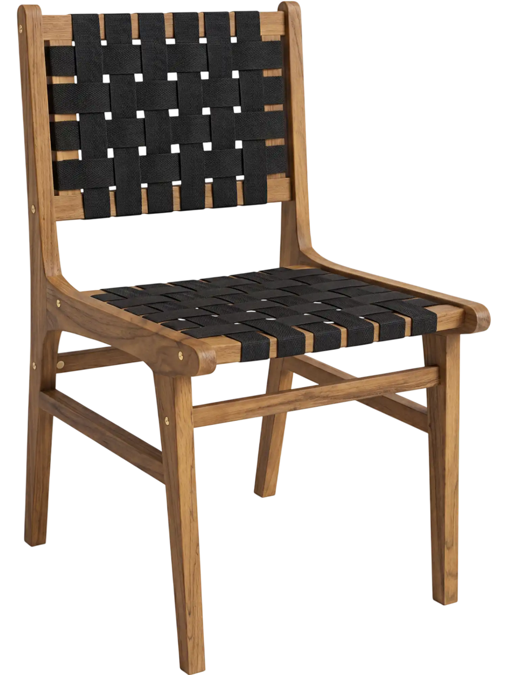 Solid Teak Hand-Woven Strap Outdoor Dining Chair with Flex Support for Deck Garden