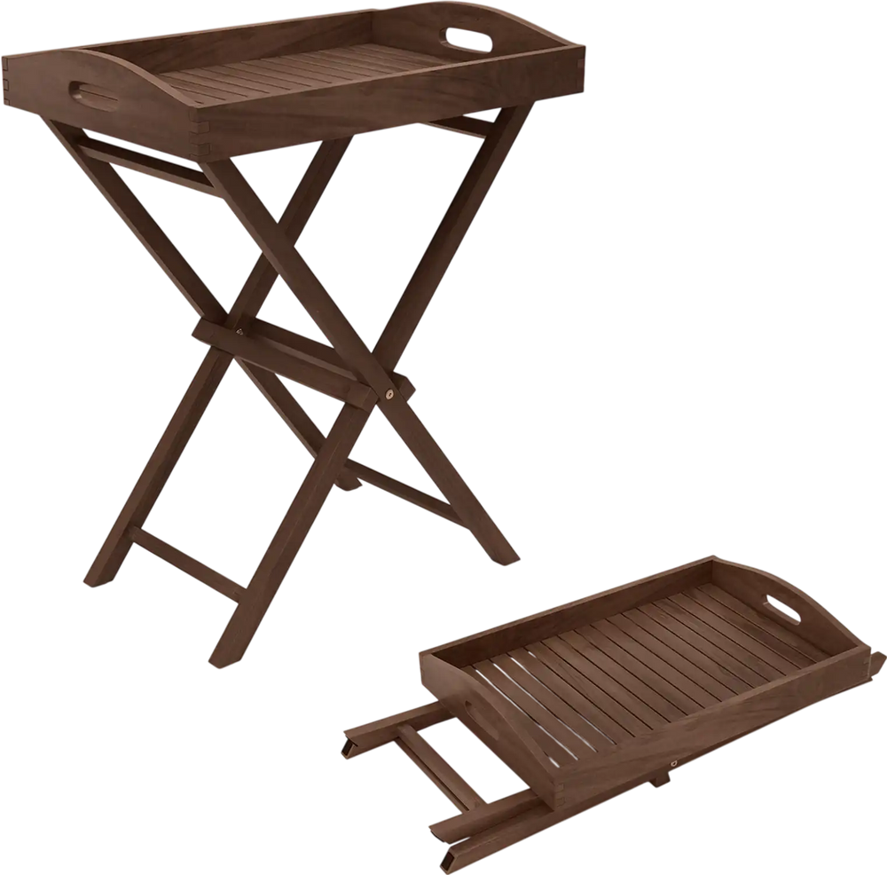 Solid Teak Wood Tray Table with Removable Tray Top for Patio and Garden