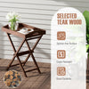 Solid teak wood tray table with removable top, featuring a sleek finish and foldable design for outdoor use.