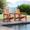Solid wood Adirondack chairs with high backrests and wide armrests, perfect for outdoor patio relaxation.