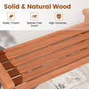 Solid wood backless garden bench features a curved slatted seat and side handles, perfect for outdoor deck seating.