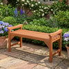 Backless solid wood garden bench with support handles and curved slatted seat, perfect for outdoor spaces and stability.
