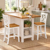 White solid wood bar stools with rubber wood frame and cross backrests shown beside a kitchen island.