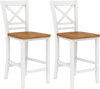 Set of 2 white solid wood bar stools with rubber wood frames and cross backrests, shown from the front.