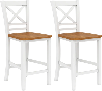 Costway Solid Wood Bar Stools Set of 2 Cross Back Rubber Wood Frame 41257775 New