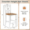 White solid wood bar stool shown in a dimension chart, with rubber wood frame and cross backrest for counter-height seating.