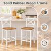 White solid wood bar stools with rubber wood frame and cross backrest, shown at a kitchen counter.