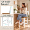 White solid rubber wood bar stool with curved cross backrest and built-in footrests supports comfortable counter-height seating.