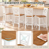 White solid wood bar stools with rubber wood frame and X-shaped backrest, shown in a kitchen with rounded corners.