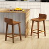 Wood Bar Stools Set of 2 with Solid Back and Seat-Brown - Gallery View 1 of 9