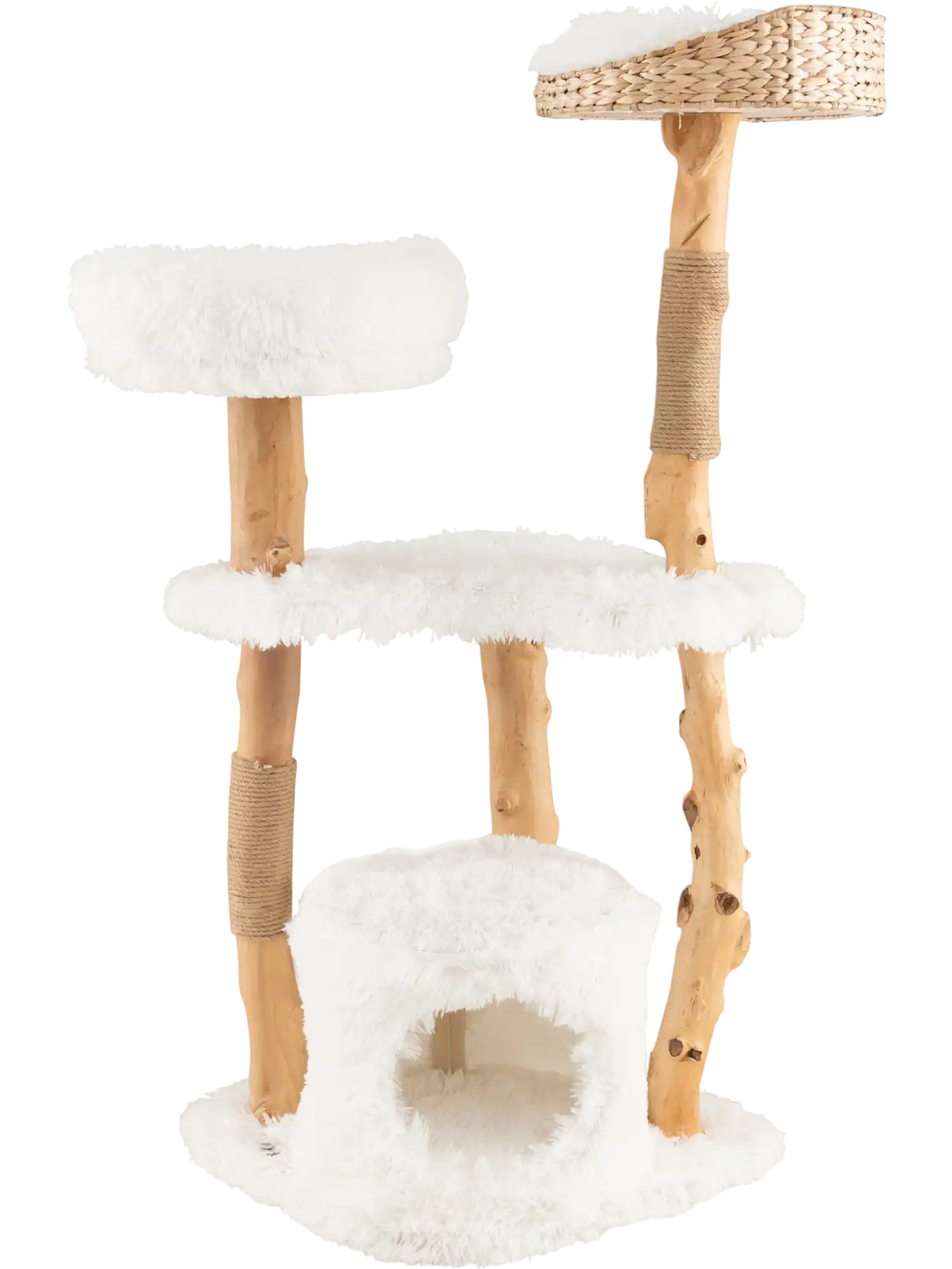 Costway Solid Wood Cat Tree Tower Top Cattail Basket Bed 73618952 New