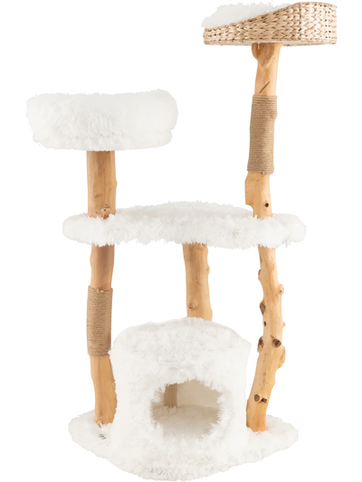 Costway Solid Wood Cat Tower Top Cattail Basket Cat Bed 73618952 New