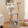 Solid Wood Cat Tower with Top Cattail Basket Cat Bed-Gray - Gallery View 1 of 10