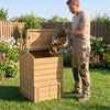 Solid wood compost bin made of acacia wood, featuring a flip-top opening and lockable sliding door for easy access.