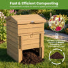 Solid wood compost bin with lockable sliding door and flip-top opening, made from natural acacia wood for efficient.