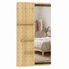 Solid wood full-length mirror with a sleek design, featuring a sliding pegboard and adjustable shelves for customized storage.