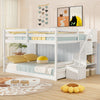 Solid Wood Full Over Full Low Bunk Bed with Storage Stairs-White - Gallery View 1 of 11
