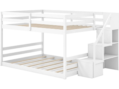 Costway Solid Wood Full Over Full Low Bunk Bed with Storage Stairs 82617543 New
