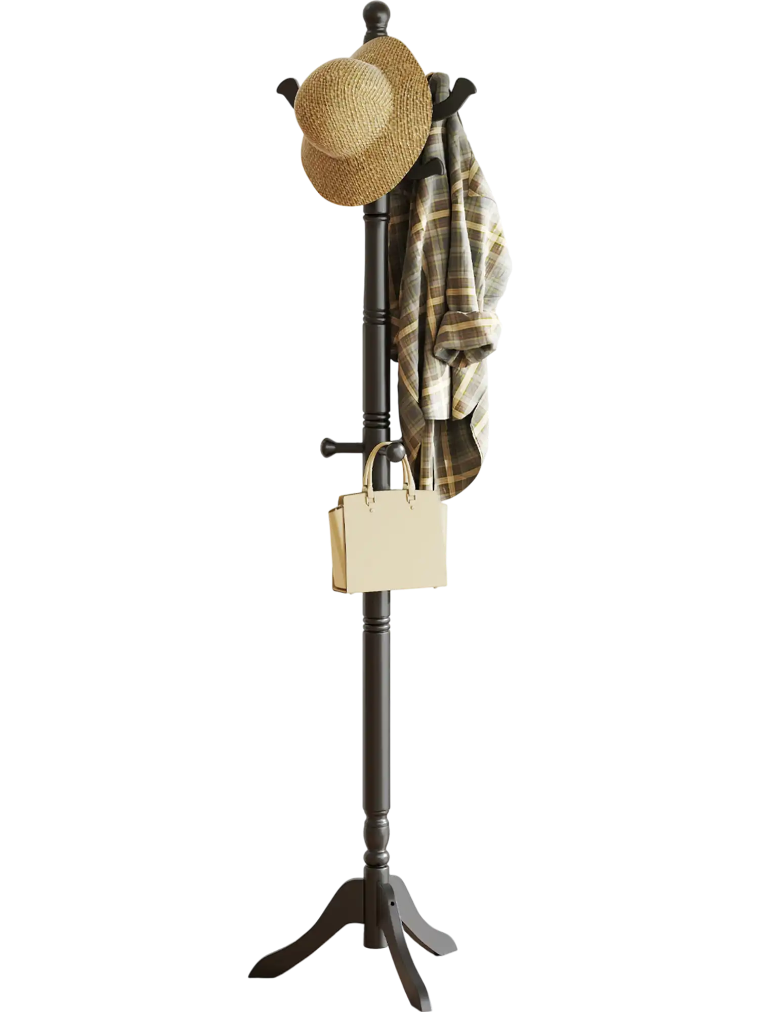 Costway Solid Wood Hall Tree Entryway Coat Rack 11 Hooks 3 Height Options Black 365274198 New