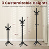 Solid wood hall tree in black with 11 hooks, showcasing 3 customizable heights for versatile entryway use.