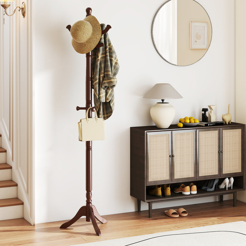Solid Wood Hall Tree with 11 Hooks and 3 Height Options for Entryway-Brown - Gallery View 1 of 11