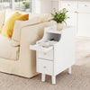 Solid Wood Night Side Table Narrow Bedside Table Nightstand with Pull-out Tray and 2 Storage Drawers-White - Gallery View 1 of 10