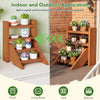 Solid wood plant stand with four tiers, featuring a waterproof finish, perfect for displaying flowers indoors or.