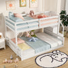 Twin over full low bunk bed in white with storage stairs, ideal for kids' rooms and safe sleeping.