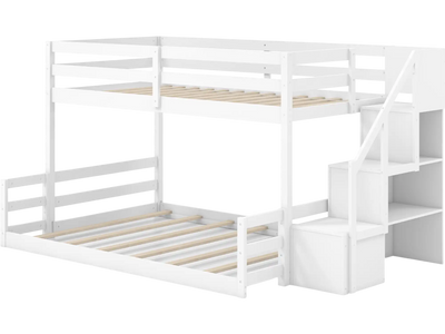 Costway Solid Wood Twin Over Full Low Bunk Bed w/ Storage Stairs 37692851 New
