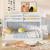 Solid wood twin over full low bunk bed in white with storage stairs, ideal for kids' rooms and safe sleeping.