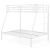 White metal slatted bunk bed frame with safety guardrails and 3-step ladder, ideal for teens and space-saving needs.