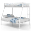 White space-saving metal slatted bunk bed frame with safety guardrails and a 3-step ladder, ideal for teens and adults.