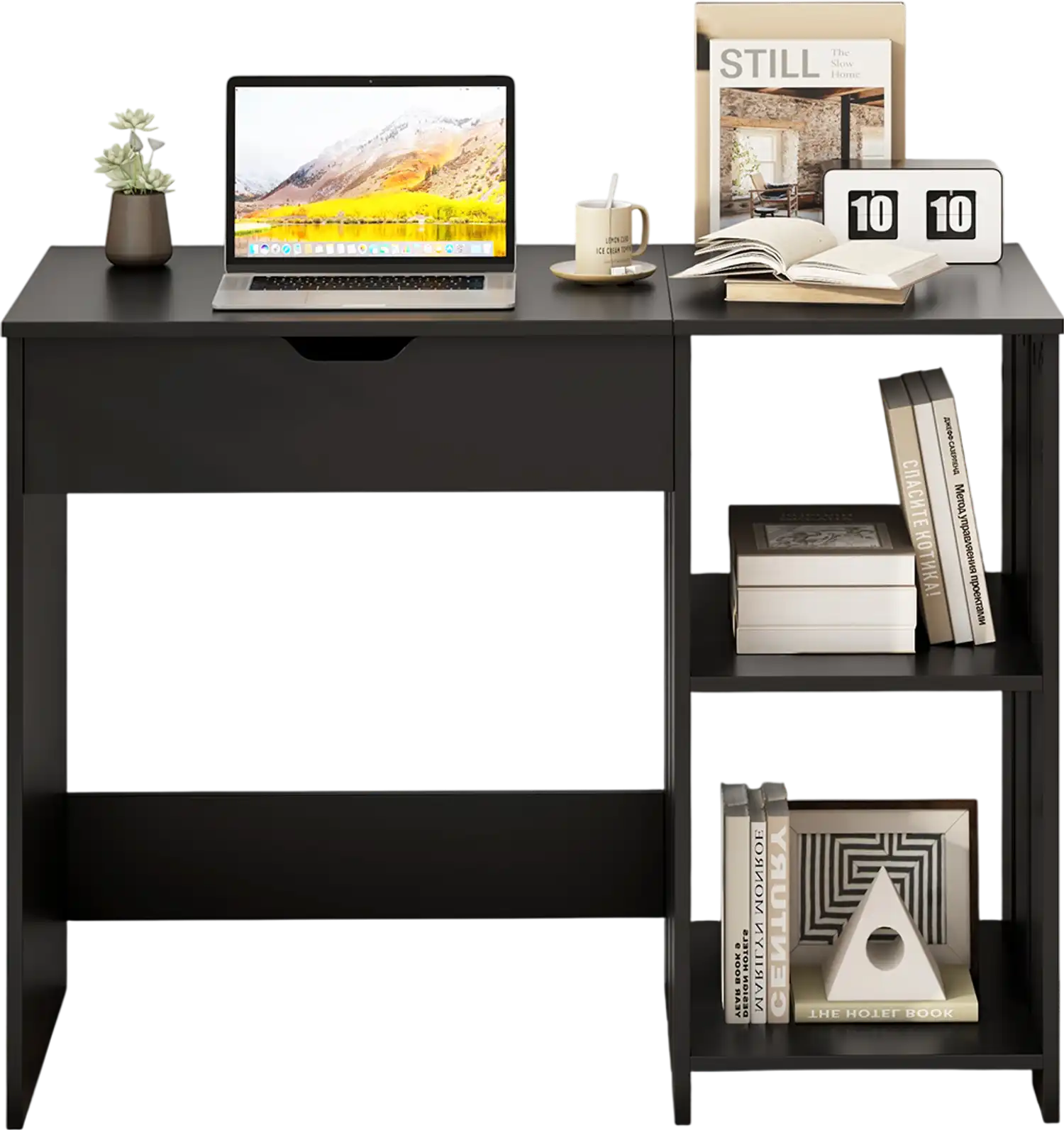 Costway Space Saving Computer Desk Hidden Compartment Open Shelves Black 462579138 New