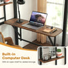 Built-in computer desk with open shelf, featuring a rustic design for added storage in a twin loft bed setup.
