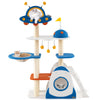 Multi-level space theme cat tree with sisal scratching posts, plush platforms, and UFO perch for climbing and lounging.