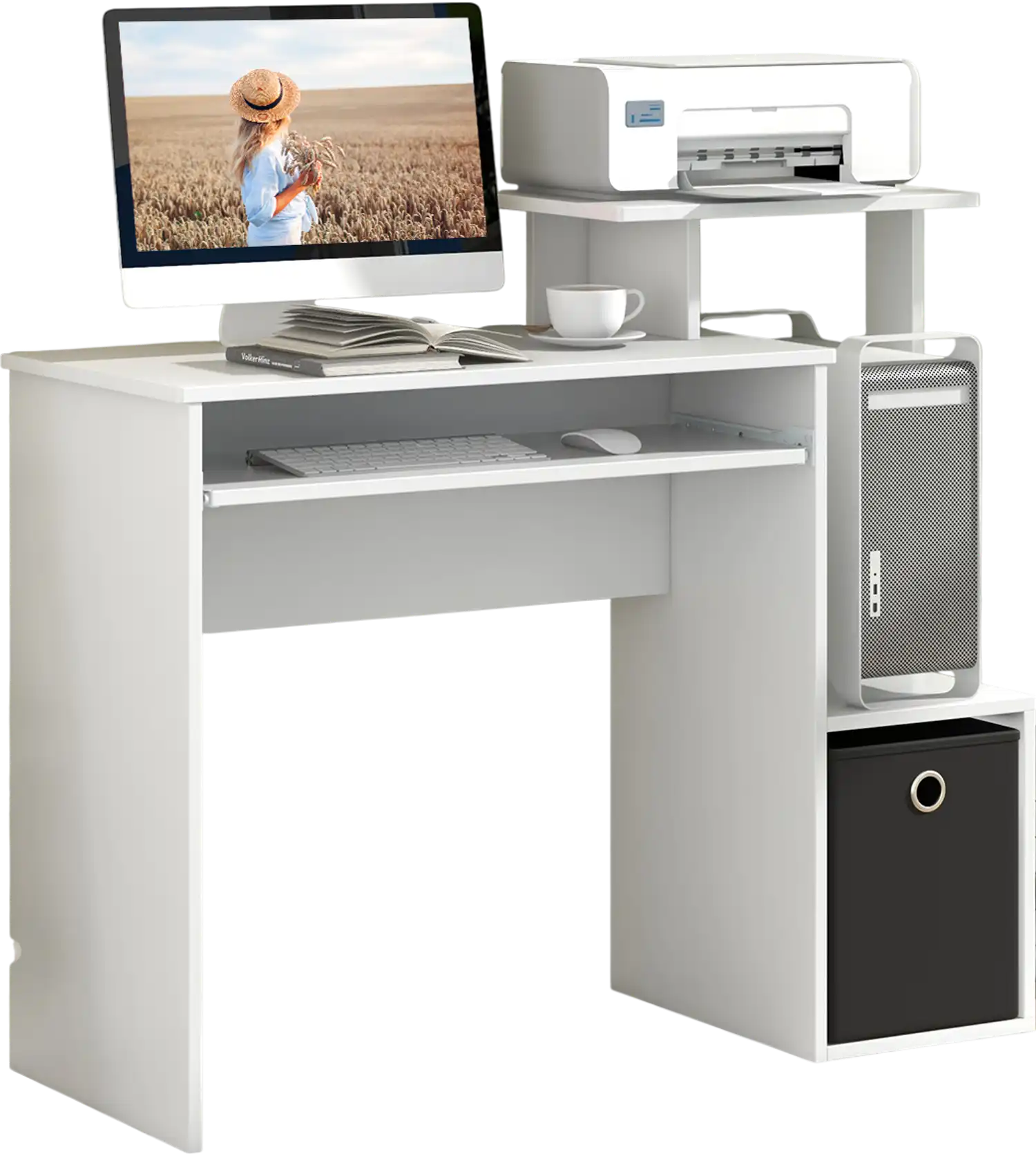 Costway Space-Saving Computer Desk w/ Pull-Out Keyboard Tray White 26539478 New